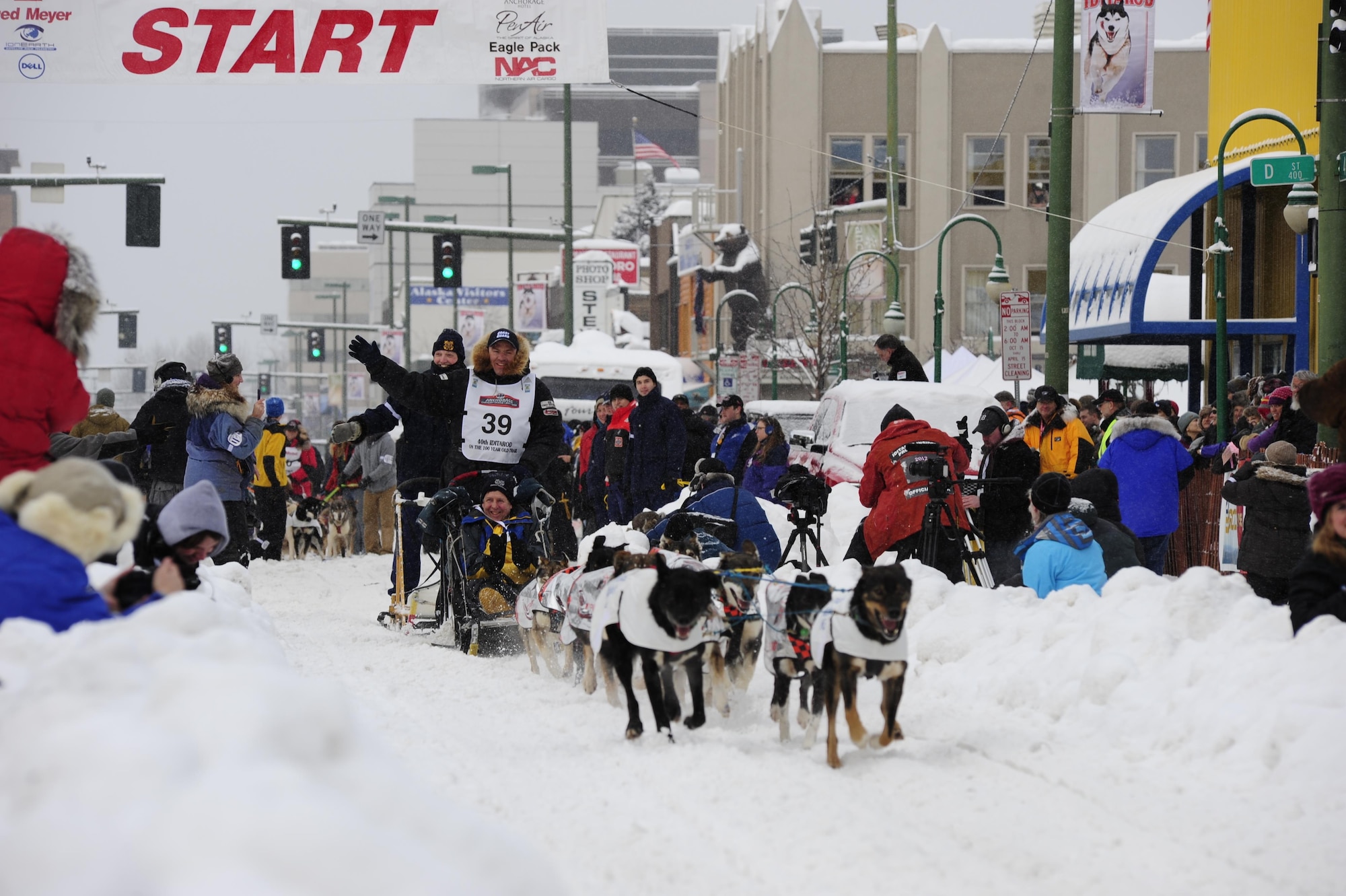 ANCHORAGE, Alaska – Coast Guard sponsored Iditarod musher Ken Anderson departs on the first leg of the 40th running of the Iditarod, March 3, 2012.
The Coast Guard is sponsoring Anderson in the 40th Iditarod as part of an outreach effort to the villages in remote northern Alaska and in tribute to the Coast Guard’s historical partnership with the people of Alaska.
U.S. Coast Guard photo by Petty Officer 1st Class David Mosley