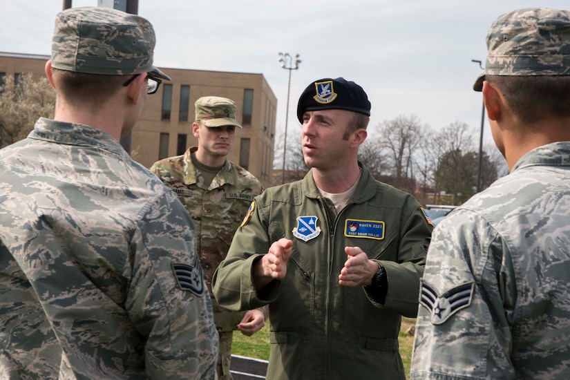Staff Sgt. Brian Sollis, 811th Security Forces Squadron executive aircraft security NCO and instructor, gives directions during the Fly-Away Security Team training, nicknamed “Pre-Raven,” at Joint Base Andrews, Md., March 1, 2017. On this day, Pre-Raven trainees practiced verbal judo, which is an important skill for Ravens to use to deescalate a situation without the use of physical force. (U.S. Air Force photo by Airman 1st Class Valentina Lopez)