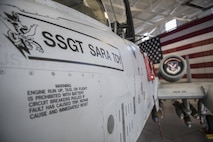 An A-10C Thunderbolt II in the Weapons Load Training hangar dons the name of the late Staff Sgt. Sara Toy, 74th AMU weapons team chief, Feb. 27, 2017, at Moody Air Force Base, Ga. Team Moody’s weapons community wanted to honor Toy, who died in a motor vehicle accident on Feb. 25, 2017, by dedicating the aircraft used for training and certifying all weapons load crew members. (U.S. Air Force photo by Andrea Jenkins/Released)