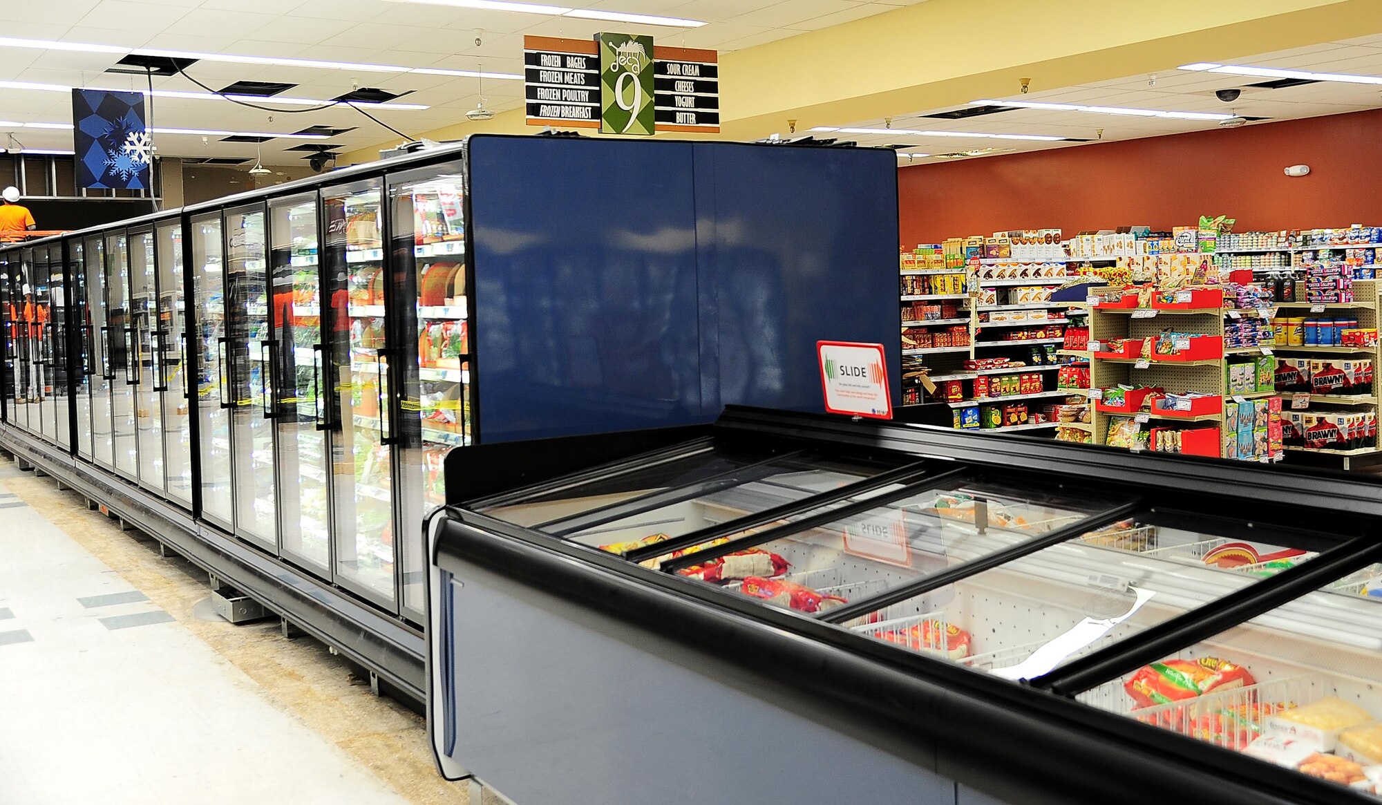 New freezers now replace the older units at the Commissary March 1, 2017, on Columbus Air Force Base, Mississippi. Despite all the construction, the Commissary does not plan on any closures in the future due to the upgrades. (U.S. Air Force photo by Senior Airman Kaleb Snay)