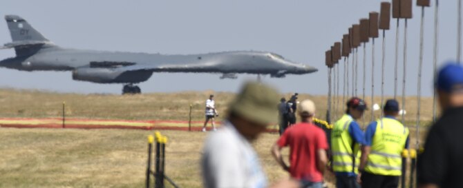 A U.S. Air Force B-1B Lancer bomber aircraft lands at Avalon Airport, Geelong, Australia, March 1, 2017. The B-1B is participating in the Australian International Airshow and Aerospace & Defence Exposition (AVALON), the largest, most comprehensive aerial event of its kind in the Southern Hemisphere. While at AVALON, the B-1B will be on static display for airshow participants. This is the first time B-1s have landed in Australia while deployed in support of U.S. Pacific Command’s Continuous Bomber Presence mission. The U.S. conducts CBP operations routinely by forward deploying bombers into the region as a deterrence capability supporting security and allies and partners in the Indo-Asia-Pacific. Bombers and aircrew commonly participate in combined exercises and operations during CBP deployments. AVALON 2017 provided an ideal forum for the U.S. to showcase the B-1B’s capabilities to our allies, partners and citizens of the Pacific. (U.S. Air Force photo by Master Sgt. John Gordinier)