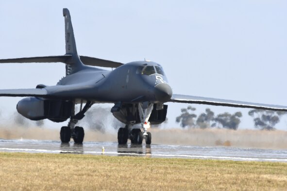 A U.S. Air Force B-1B Lancer bomber aircraft lands at Avalon Airport, Geelong, Australia, March 1, 2017. The B-1B is participating in the Australian International Airshow and Aerospace & Defence Exposition (AVALON), the largest, most comprehensive aerial event of its kind in the Southern Hemisphere. While at AVALON, the B-1B will be on static display for airshow participants. This is the first time B-1s have landed in Australia while deployed in support of U.S. Pacific Command’s Continuous Bomber Presence mission. The U.S. conducts CBP operations routinely by forward deploying bombers into the region as a deterrence capability supporting security and allies and partners in the Indo-Asia-Pacific. Bombers and aircrew commonly participate in combined exercises and operations during CBP deployments. AVALON 2017 provided an ideal forum for the U.S. to showcase the B-1B’s capabilities to our allies, partners and citizens of the Pacific. (U.S. Air Force photo by Master Sgt. John Gordinier)