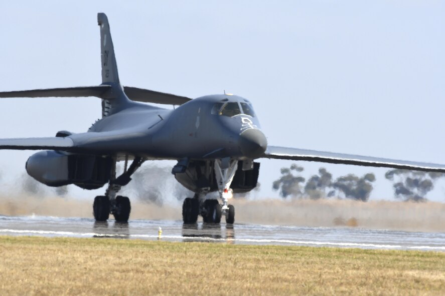 A U.S. Air Force B-1B Lancer bomber aircraft lands at Avalon Airport, Geelong, Australia, March 1, 2017. The B-1B is participating in the Australian International Airshow and Aerospace & Defence Exposition (AVALON), the largest, most comprehensive aerial event of its kind in the Southern Hemisphere. While at AVALON, the B-1B will be on static display for airshow participants. This is the first time B-1s have landed in Australia while deployed in support of U.S. Pacific Command’s Continuous Bomber Presence mission. The U.S. conducts CBP operations routinely by forward deploying bombers into the region as a deterrence capability supporting security and allies and partners in the Indo-Asia-Pacific. Bombers and aircrew commonly participate in combined exercises and operations during CBP deployments. AVALON 2017 provided an ideal forum for the U.S. to showcase the B-1B’s capabilities to our allies, partners and citizens of the Pacific. (U.S. Air Force photo by Master Sgt. John Gordinier)