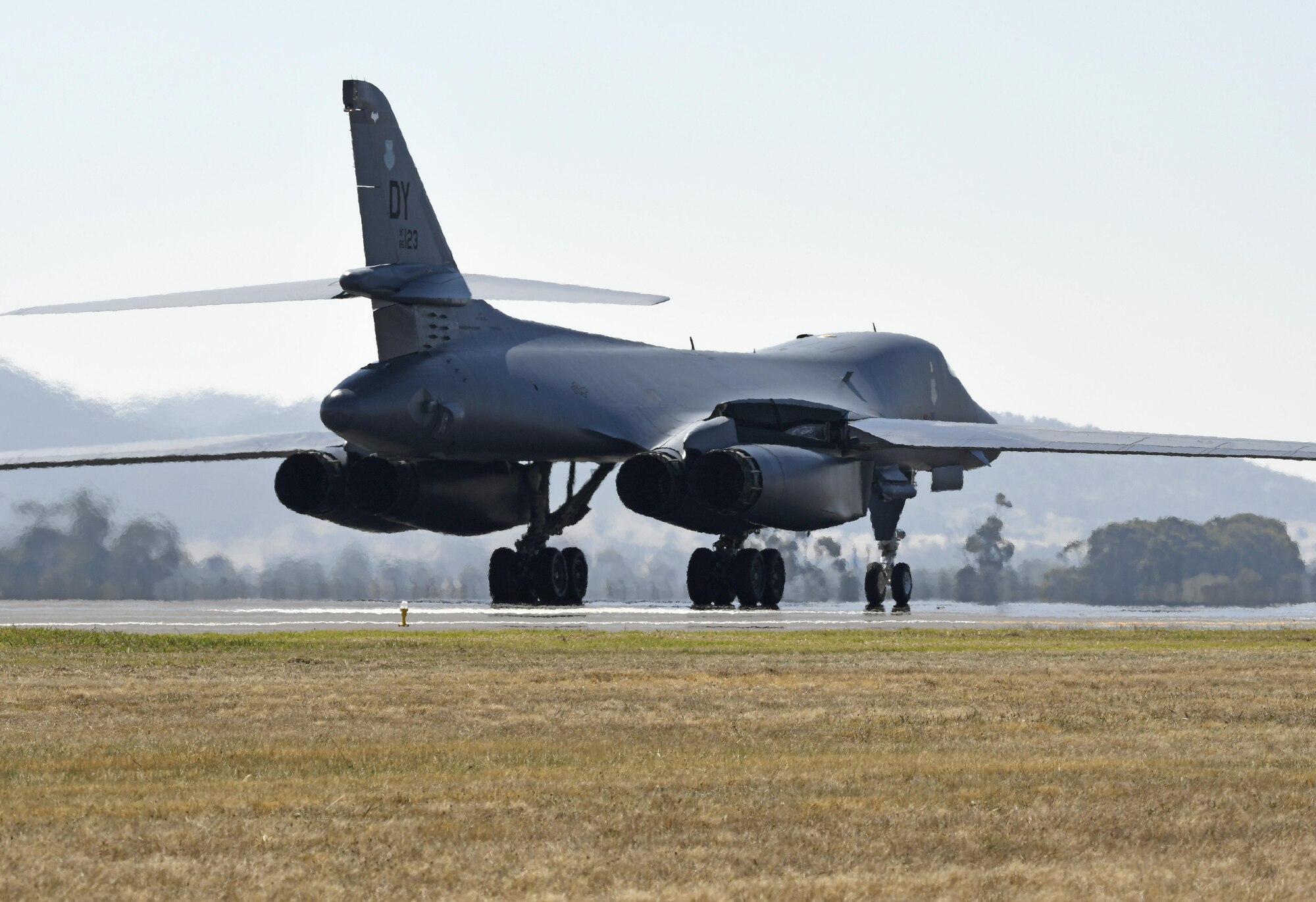A U.S. Air Force B-1B Lancer bomber aircraft lands at Avalon Airport, Geelong, Australia, March 1, 2017. The B-1B is participating in the Australian International Airshow and Aerospace & Defence Exposition (AVALON), the largest, most comprehensive aerial event of its kind in the Southern Hemisphere. While at AVALON, the B-1B will be on static display for airshow participants. This is the first time B-1s have landed in Australia while deployed in support of U.S. Pacific Command’s Continuous Bomber Presence mission. The U.S. conducts CBP operations routinely by forward deploying bombers into the region as a deterrence capability supporting security and allies and partners in the Indo-Asia-Pacific. Bombers and aircrew commonly participate in combined exercises and operations during CBP deployments. AVALON 2017 provided an ideal forum for the U.S. to showcase the B-1B’s capabilities to our allies, partners and citizens of the Pacific. (U.S. Air Force photo by Master Sgt. John Gordinier)