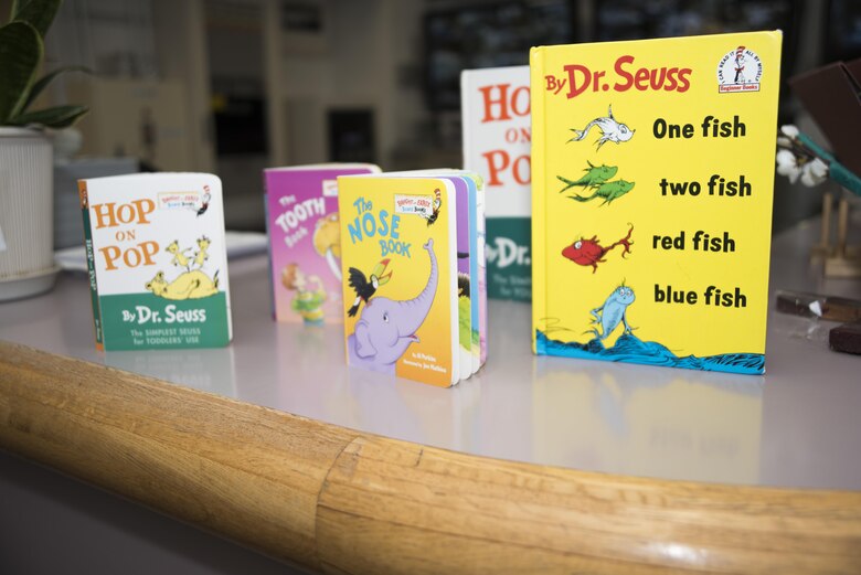 A collection of Dr. Seuss books sit on a counter at Yoiko Child Development Center in honor of Read Across America Day at Misawa Air Base, Japan, March 2, 2017. Dr. Seuss wrote and illustrated 44 children's books. These books have been translated into more than 15 languages and have sold over 200 million copies around the world. (U.S. Air Force photo by Staff Sgt. Melanie A. Hutto)