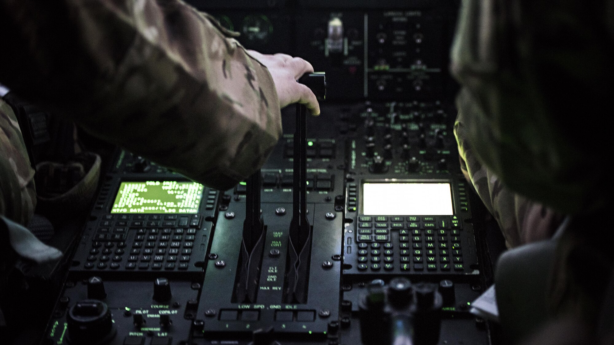 Capt. Ashton Van Hook, 774th Expeditionary Airlift Squadron C-130J Hercules pilot, prepares for takeoff on a mission from Herat to Hamid-Karzai International Airport, Afghanistan, Feb. 17, 2017. The 774th EAS uses the unique versatility of the C-130 to provide tactical airlift capabilities for units which often require non-standard or outsized cargo and personnel movement. (U.S. Air Force photo by Staff Sgt. Katherine Spessa). (U.S. Air Force photo by Staff Sgt. Katherine Spessa)