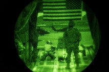 Senior Airman Nicholas Davis, 455th Expeditionary Security Forces Squadron Fly Away Security Team member, prepares to conduct perimeter security of a C-130J Super Hercules and its aircrew at an undisclosed location in Afghanistan Nov. 11, 2016. C-130Js carrying personnel and cargo often require FAST members when travelling to remote locations. (U.S. Air Force photo by Staff Sgt. Katherine Spessa)