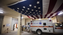 Members of the 455th Expeditionary Aeromedical Evacuation Squadron carry a patient from an ambulance into the Craig Joint Theater Hospital at Bagram Airfield, Afghanistan, Feb. 22, 2017. The 455th EAES provides care to U.S. and coalition service members, civilian employees and contractors throughout Afghanistan. (U.S. Air Force photo by Staff Sgt. Katherine Spessa)