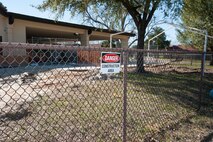 A danger sign informs the public of ongoing construction at the base Child Development Center, Feb. 16, 2016, Maxwell Air Force Base, Ala. Time for completion of the construction of the new playground has been slated for a year. (U.S. Air Force photo/ Bud Hancock)