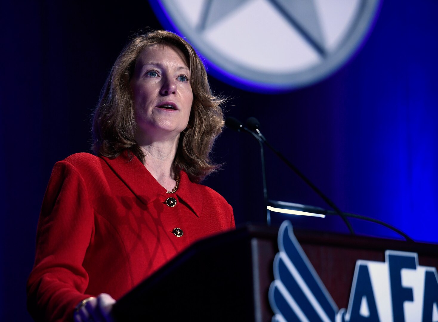 Acting Secretary of the Air Force Lisa S. Disbrow gives her "State of the Air Force" keynote at the Air Force Association Air Warfare Symposium March 3, 2017, in Orlando, Fla. She spoke about the need to invest in Airmen, technology, space and acquisition, and enlist the help of industry to reach this goal. (U.S. Air Force photo/Scott M. Ash)
