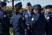 U.S. Air Force Brig. Gen. Heather Pringle, 502nd Air Base Wing and Joint Base San Antonio commander, speaks to Floresville High School Air Force Junior ROTC members during an event celebrating the anniversary of the first military flight March 2, 2017, at JBSA-Fort Sam Houston, Texas. First Lt. Benjamin Foulois is credited with completing the first military flight on March 2, 1910. (U.S. Air Force photo by Senior Airman Stormy Archer)