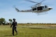 U.S. Air Force Capt. Paul Ward, 90th Fighter Squadron Flight Doctor, departs a helicopter during helicopter rescue training at RAAF Base Tindal, Feb. 28, 2017. Ward is deployed to Australia as part of the Enhanced Air Cooperation, a joint training and exercise initiative under the Force Posture Agreement between the U.S. and Australian governments. (U.S. Air Force photo by Staff Sgt. Alexander Martinez)