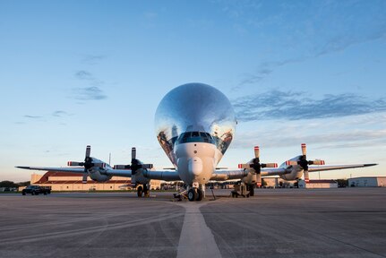 An Aero Spacelines B-377 Super Guppy sits on the flightline at Joint Base San Antonio-Randolph, Texas March 3, 2017. The Super Guppy, operated by NASA, has a cargo space that is 25 feet in diameter and 111 feet long. (U.S. Air Force photo by Senior Airman Stormy Archer/Released)