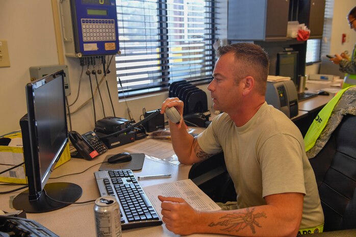 Tech. Sgt. Robert Charest, 437th Aerial Port Squadron NCO in charge of load planning, checks-in cargo during Exercise Bonny Jack at the Cargo Deployment Facility here, March 1, 2017. Exercise Bonny Jack was a two-day mobility exercise testing the cargo deployment capabilities of the 437th Airlift Wing. Members of Team Charleston conducted 24-hour operations for the exercise to move 95 short tons of cargo.