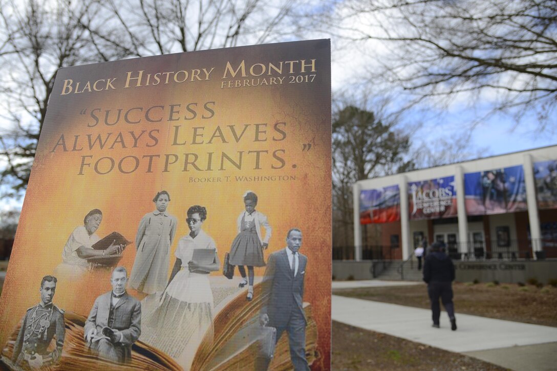 Fort Eustis community members gathered in celebration of National African American History Month at Joint Base Langley-Eustis, Va., Feb. 28, 2017. In alignment with the national theme ‘The Crisis in Black Education’, the goal of the event was to provide insight on factors that may impact African American students’ academic success. (U.S. Air Force photo by 1st Lt. Mahalia Frost)