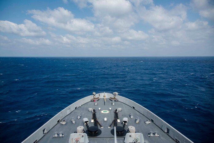 The amphibious transport dock ship USS Green Bay (LPD 20) with embarked 31st Marine Expeditionary Unit (MEU), transited the South China Sea on a routine patrol. Green Bay is operating in the Indo-Asia-Pacific region to enhance partnerships and be a ready-response force for any type of contingency, Mar. 2, 2017. 