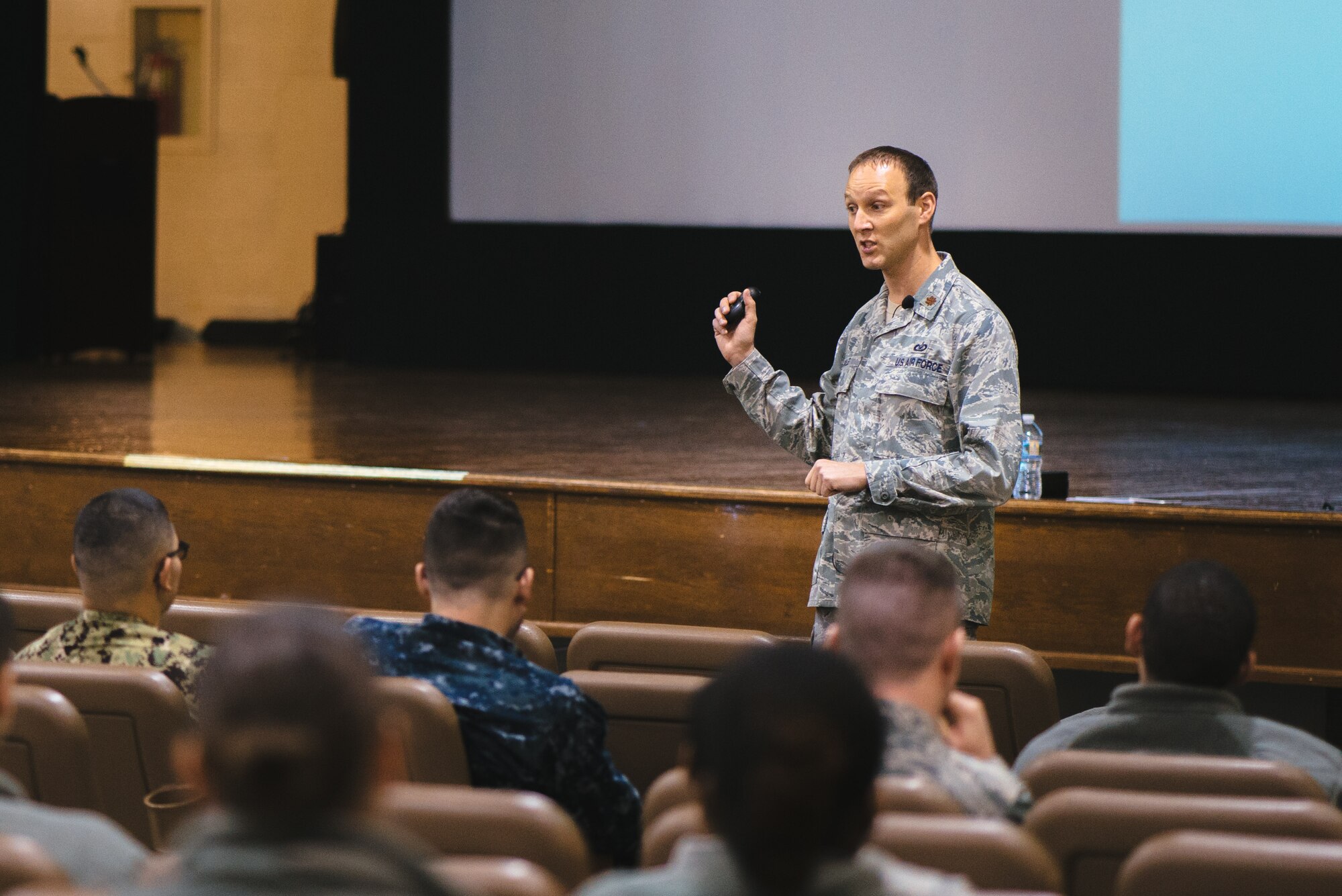Nick Cordell, U.S. Securities and Exchange Commission attorney adviser, speaks to service members about investing during Military Saves Week at Joint Base Andrews, Md., March 3, 2017. In addition to information briefings, the Military and Family Support Center hosted in-unit workshops tailored to individual offices and information booths around the base. (U.S. Air Force photo by Senior Airman Jordyn Fetter)