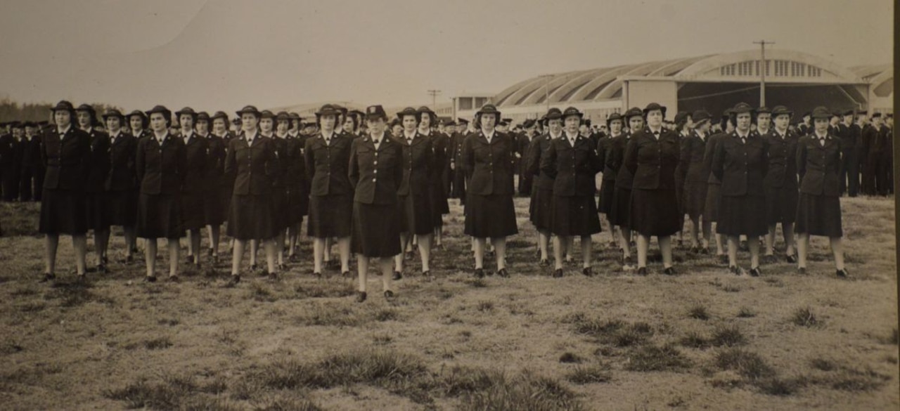 An undated photo from the personal collection of Alice Virginia Benzie, a Women Accepted for Volunteer Emergency Service -- WAVES -- sailor stationed at Naval Air Station Patuxent River, Md., in the 1940s, shows WAVES standing in formation outside the hangars. By the time recruiting ended in 1945, the WAVES boasted a force of 86,000 enlisted and more than 8,000 female officers -- around 2.5 percent of the Navy’s total strength at the time. Courtesy photo