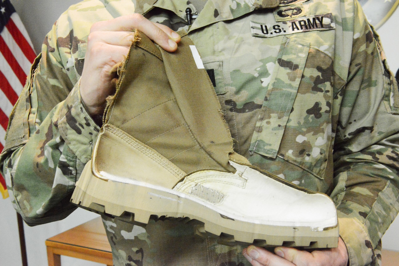 The Army Jungle Combat Boot, now under development, features a low-height heel to prevent snags on things like vines in a jungle environment; additional drainage holes to let water out if it becomes completely soaked, speed laces so that soldiers can don and doff the boots more quickly, a redesigned upper to make the boots less tight when they are new, an insert that helps improve water drainage, a lining that helps the boot breathe better and dry faster; a ballistic fabric-like layer under a soldier's foot to help prevent punctures, and a foam layer between the rubber sole and the upper to provide greater shock absorbing capability. The boot will initially be issued to two full brigade combat teams in Hawaii, part of the 25th Infantry Division, for evaluation. Army photo by C. Todd Lopez