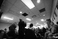 First Army G3 (Operations) staff members discuss pre-mobilization expectations and highlight the importance of identifying needs and vacancies to mobilizing battalions during opening remarks at an operational mobilization training and assessment brief hosted by the 85th Support Command, Mar. 3, 2017.  The briefing was to prepare the 85th Support Command’s Army Reserve logistics support and training support battalions, operationally controlled by First Army, that have been identified for upcoming mobilizations in support of First Army’s post mobilization training requirements at Mobilization Force Generation Installations. Throughout the three-day assessment brief, the command staffs prepare the units in terms of readiness, training, equipment and personnel. The briefing highlights the Army Reserve’s contribution within the multi-component partnership shared with First Army. Army Reserve Soldiers have different mechanisms, and funding allocations to name a few contrasts from their active component partners, but Col. Robert Cooley, Deputy Commander, 85th Support Command, explained that the end state is the same – to get trained Soldiers ready to do their mission whether it is CONUS (Continental United States) or OCONUS (Outside Continental United States). The goal for the three-day event is to establish a unified, synchronized deployment readiness plan for the execution of pre-deployment training.
(U.S. Army photo by Master Sgt. Anthony L. Taylor/Released)