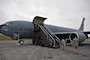 Medical equipment is loaded onto a Utah Air Guard KC-135R Sratotanker for an aeromedical evacuation mission in Kadena Air Base, Japan on Feb 23, 2017. (U.S. Air National Guard photo by Tech. Sgt. Annie Edwards)