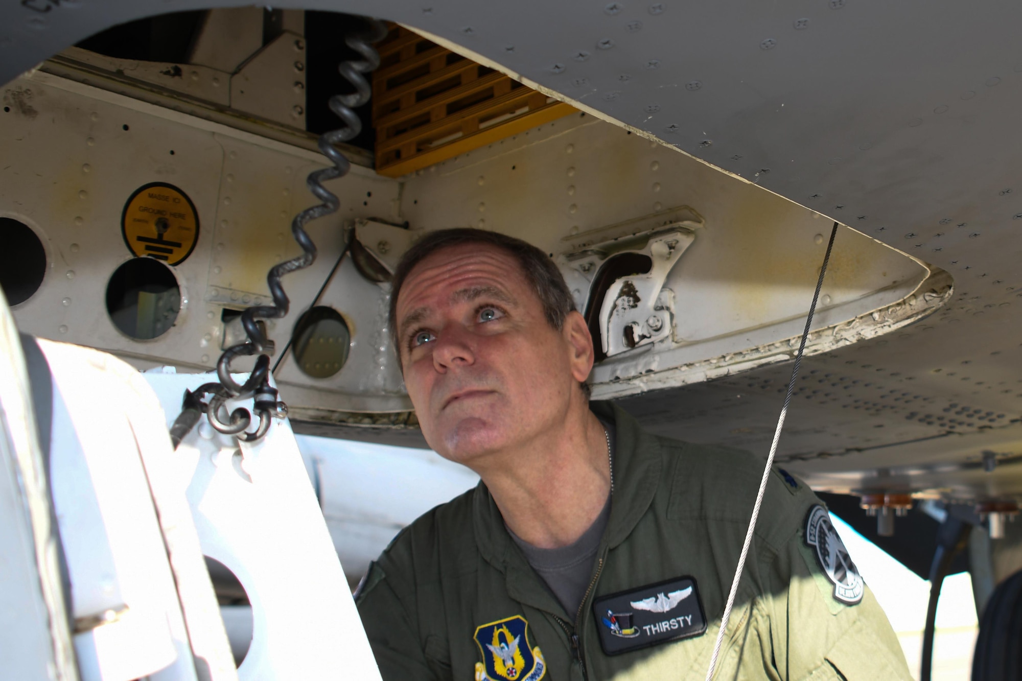 U.S. Air Force Lt. Col. Steve Smith, 93rd Bomb Squadron flight instructor, boards a B-52 Stratofortress for a routine training mission at Barksdale Air Force Base, La., March 3, 2017. By the end of the flight, Smith had amassed over 10,000 flight hours in the bomber.  A veteran of 30 years and multiple deployments, Smith has more hours in the B-52 than any other aircrew  member currently in the Air Force.   (U.S. Air Force photo by Tech. Sgt. Ted Daigle/Released)