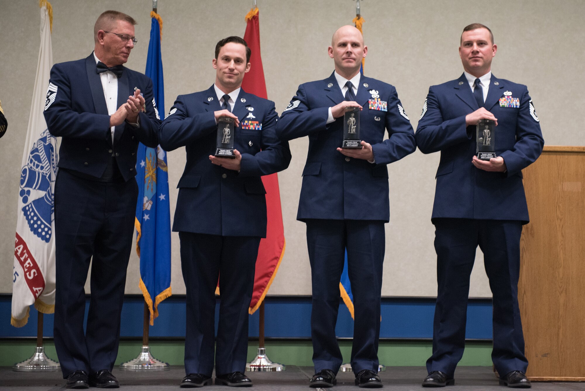 The Kentucky National Guard’s top service members were honored in the annual Kentucky Outstanding Soldier and Airman of the Year banquet at the Kentucky Far and Exposition Center, Louisville, Ky. on March 4, 2017. The winners were selected for their leadership and performance in their primary duties, dedication to self-improvement, and base and community involvement. (U.S. Air National Guard photo by Staff Sgt. Joshua Horton)