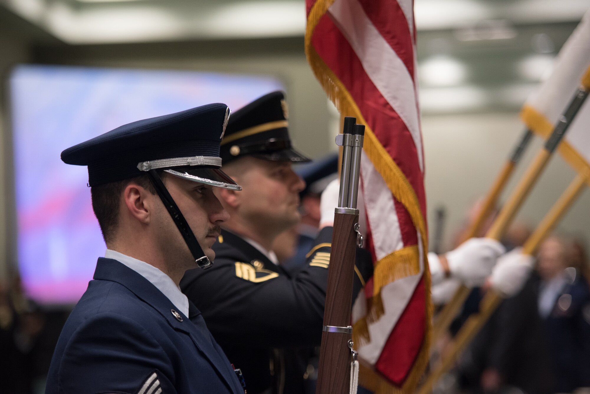 The Kentucky National Guard’s top service members were honored in the annual Kentucky Outstanding Soldier and Airman of the Year banquet at the Kentucky Far and Exposition Center, Louisville, Ky. on March 4, 2017. The winners were selected for their leadership and performance in their primary duties, dedication to self-improvement, and base and community involvement. (U.S. Air National Guard photo by Staff Sgt. Joshua Horton)