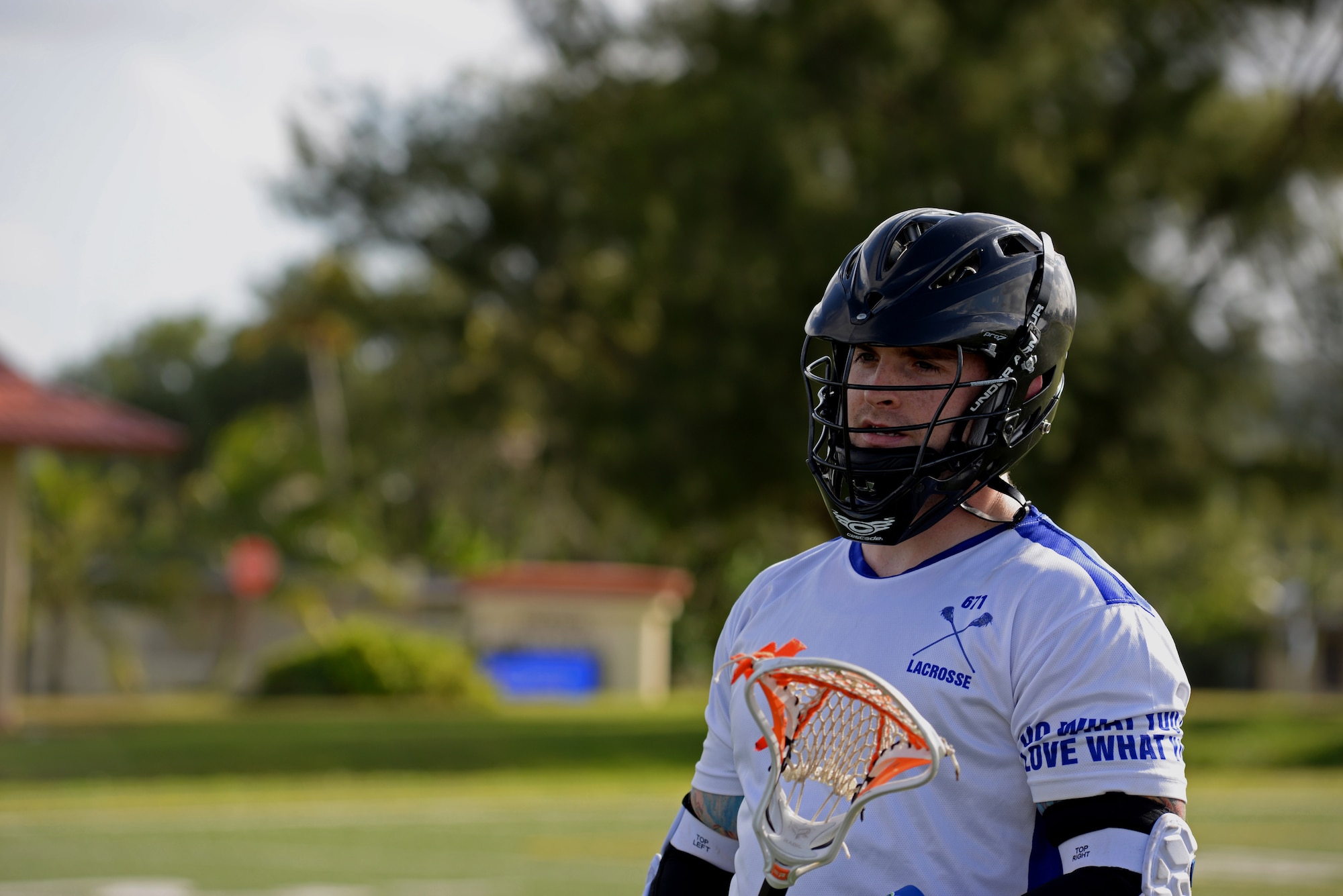 U.S. Air Force Staff Sgt. Travis Ringer, a member of the Guam Black tips Lacrosse team, practices lacrosse Jan. 8, 2016, at Andersen Air Force Base, Guam. Guam’s first and only lacrosse team brings new opportunities to stay in shape and build team work. Ringer is a group reservation supervisor with the 36th Force Support Squadron.  (U.S. Air Force photo by Airman 1st Class Gerald R. Willis)