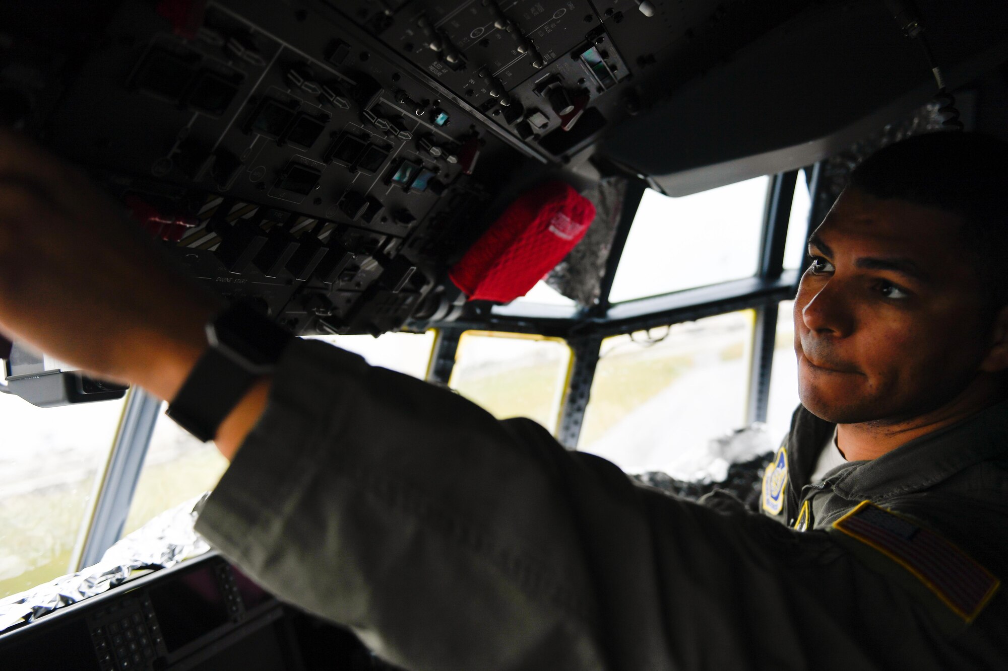 Tech. Sgt. Napoleon Ortiz, 36th Airlift Squadron loadmaster, performs a preflight inspection of a C-130J Super Hercules at Kadena Air Base, Japan, March 6, 2017. This is the first C-130J to be assigned to Pacific Air Forces. Yokota serves as the primary Western Pacific airlift hub for U.S. Air Force peacetime and contingency operations. Missions include tactical air land, airdrop, aeromedical evacuation, special operations and distinguished visitor airlift. (U.S. Air Force photo by Staff Sgt. Michael Smith)