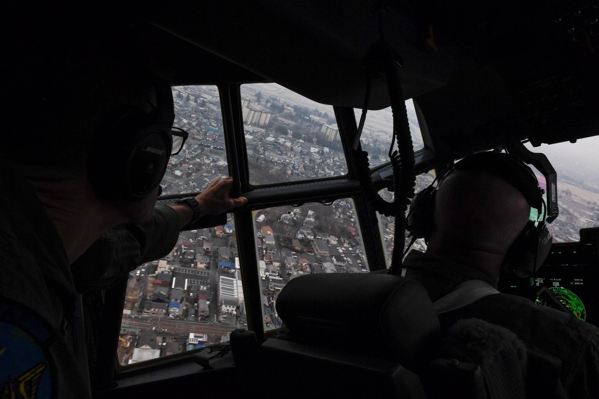 Col. Kenneth Moss, 374th Airlift Wing commander, approaches for a landing at Yokota Air Base, Japan, March 6, 2017. This is the first C-130J to be assigned to Pacific Air Forces. Yokota serves as the primary Western Pacific airlift hub for U.S. Air Force peacetime and contingency operations. Missions include tactical air land, airdrop, aeromedical evacuation, special operations and distinguished visitor airlift. (U.S. Air Force photo by Staff Sgt. Michael Smith)