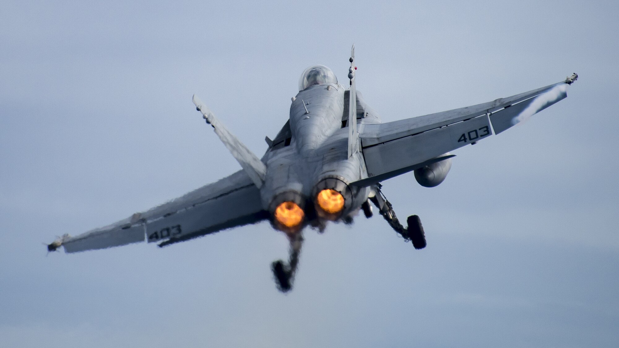 A U.S. Navy F/A-18C Hornet assigned to Strike Fighter Squadron (VFA) 34 takes off from the aircraft carrier USS Carl Vinson (CVN 70) during flight operations Jan. 25, 2017, on the Pacific Ocean. The Carl Vinson Carrier Strike Group is on a Western Pacific deployment as part of the U.S. Pacific Fleet-led initiative to extend the command and control functions of U.S. 3rd fleet. (U.S. Navy photo by Mass Communication Specialist 2nd Class Sean M. Castellano/Released)