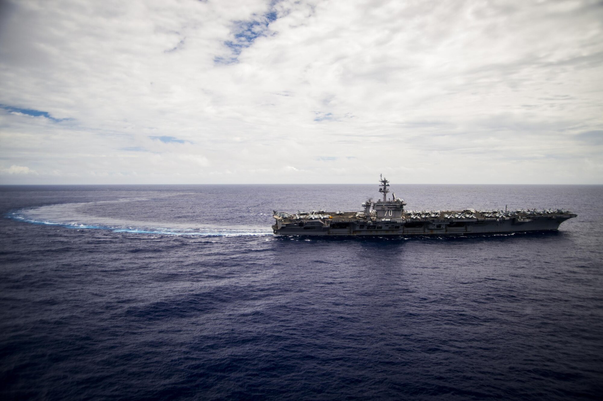 The U.S. Navy aircraft carrier USS Carl Vinson (CVN 70) transits the Pacific Ocean Feb. 9, 2017. The ship's carrier strike group is on a western Pacific deployment as part of the U.S. Pacific Fleet-led initiative to extend the command and control functions of U.S. 3rd Fleet. (U.S. Navy photo by Mass Communication Specialist 2nd Class Zackary Alan Landers/Released)