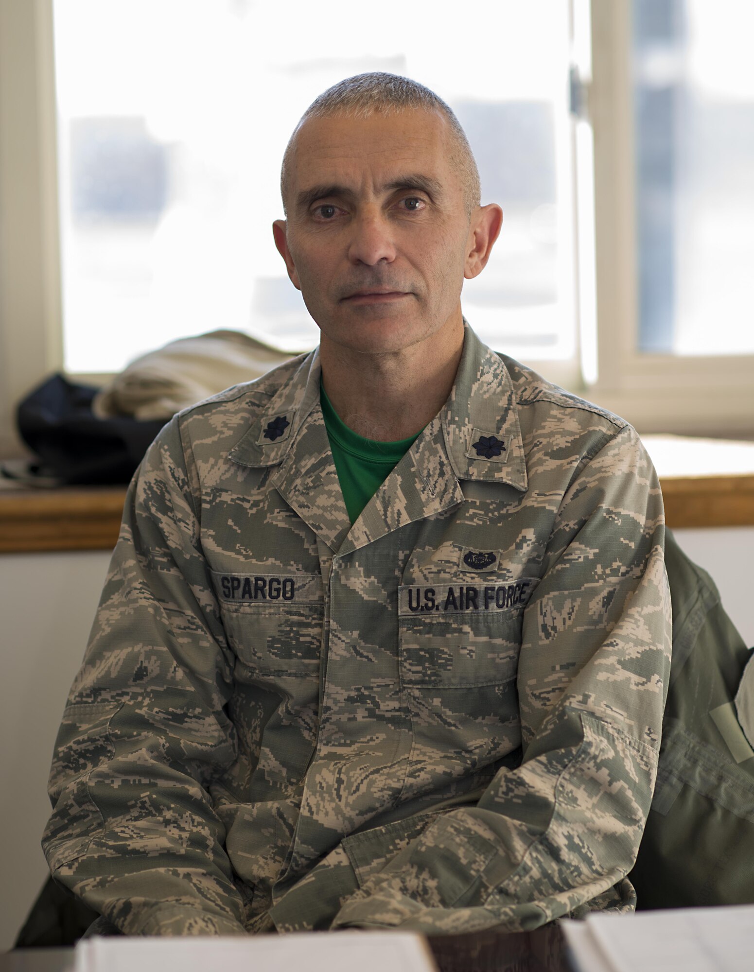 Lt. Col. Michael Spargo, Staff Judge Advocate, 914th Airlift Wing, seated in his office, March 4, 2017, Niagara Falls Air Reserve Station, N.Y. Spargo has a unique military service history, having served in the South African Navy and the U.S. Marine Corps, Now serving as a traditional reservist in the U.S. Air Force (U.S. Air Force photo by Tech. Sgt. Stephanie Sawyer) 