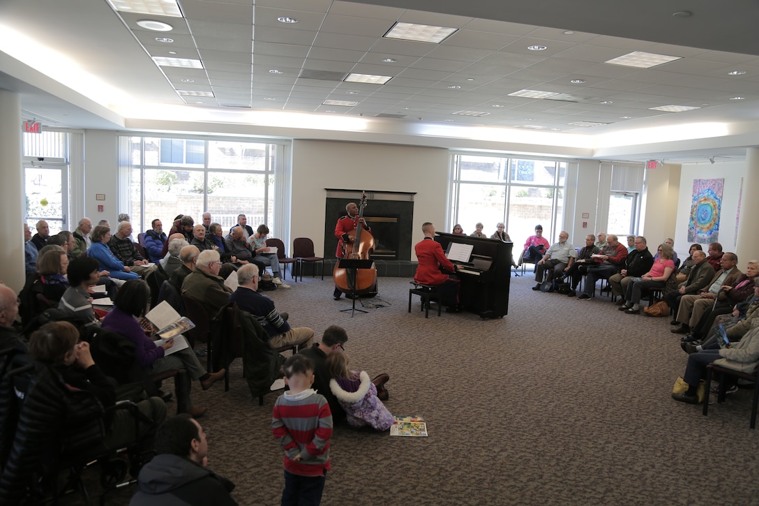 On March 5, 2017 the Marine Chamber Orchestra performed a program called "Jazz Orchestra" at the Rachel M. Schlesinger Concert Hall at Northern Virginia Community College in Alexandria, Va. The event began with a double bass and piano duo pre-concert presentation in the lobby. The selections on the "Jazz Orchestra" concert included Leonard Bernstein's Three Dance Variations from Fancy Free, Chick Corea's Spain (Revisited), Duke Ellington's Black, Brown, and Beige, and Sammy Nestico's arrangement A Swingphonic Collection. (U.S. Marine Corps photos by Master Sgt. Kristin duBois/released)