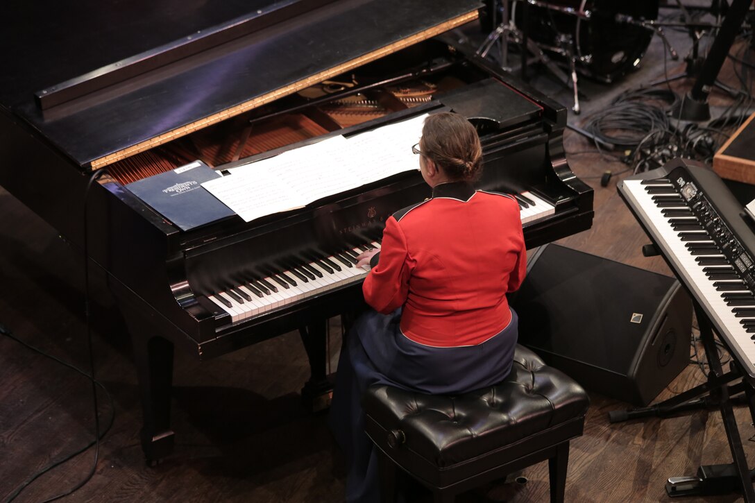 On March 5, 2017 the Marine Chamber Orchestra performed a program called "Jazz Orchestra" at the Rachel M. Schlesinger Concert Hall at Northern Virginia Community College in Alexandria, Va. The event began with a double bass and piano duo pre-concert presentation in the lobby. The selections on the "Jazz Orchestra" concert included Leonard Bernstein's Three Dance Variations from Fancy Free, Chick Corea's Spain (Revisited), Duke Ellington's Black, Brown, and Beige, and Sammy Nestico's arrangement A Swingphonic Collection. (U.S. Marine Corps photos by Master Sgt. Kristin duBois/released)