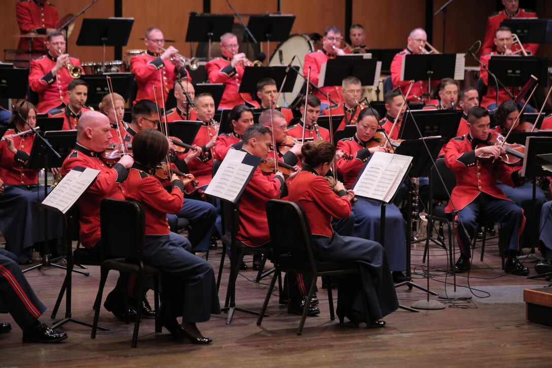 On March 5, 2017 the Marine Chamber Orchestra performed a program called "Jazz Orchestra" at the Rachel M. Schlesinger Concert Hall at Northern Virginia Community College in Alexandria, Va. The event began with a double bass and piano duo pre-concert presentation in the lobby. The selections on the "Jazz Orchestra" concert included Leonard Bernstein's Three Dance Variations from Fancy Free, Chick Corea's Spain (Revisited), Duke Ellington's Black, Brown, and Beige, and Sammy Nestico's arrangement A Swingphonic Collection. (U.S. Marine Corps photos by Master Sgt. Kristin duBois/released)