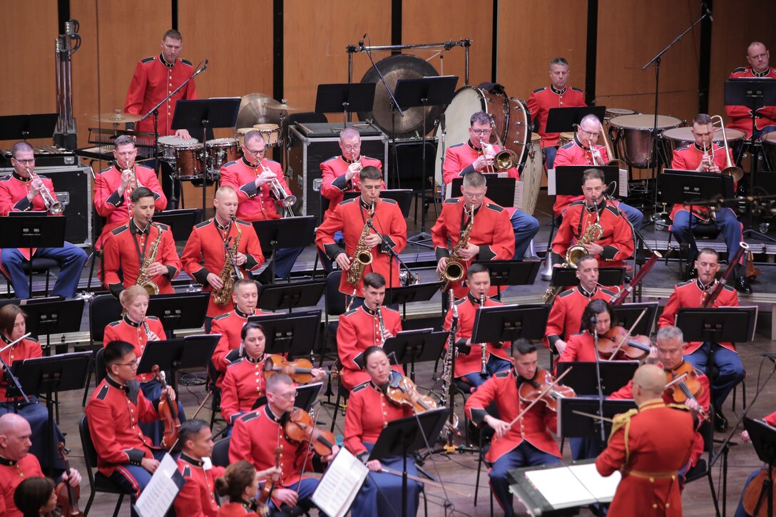 On March 5, 2017 the Marine Chamber Orchestra performed a program called "Jazz Orchestra" at the Rachel M. Schlesinger Concert Hall at Northern Virginia Community College in Alexandria, Va. The event began with a double bass and piano duo pre-concert presentation in the lobby. The selections on the "Jazz Orchestra" concert included Leonard Bernstein's Three Dance Variations from Fancy Free, Chick Corea's Spain (Revisited), Duke Ellington's Black, Brown, and Beige, and Sammy Nestico's arrangement A Swingphonic Collection. (U.S. Marine Corps photos by Master Sgt. Kristin duBois/released)