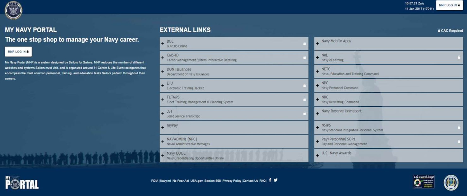 My Navy Portal is a single self-service portal that consolidates personnel training and education websites into one location for Sailors to access their information. The portal is intended to become the central online location for Sailors to access all of their personnel information.