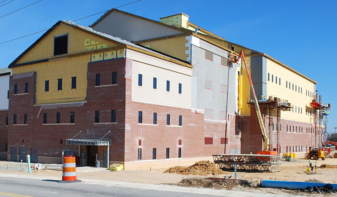 Construction is in full swing for the new Language Instruction Facility at Fort Bragg. The facility is part of the John F. Kennedy Special Warfare Center and School campus.  The building is expected to be completed by early 2018 and will accommodate more than 3,500 faculty and students.  (USACE photo by Lisa Parker)  