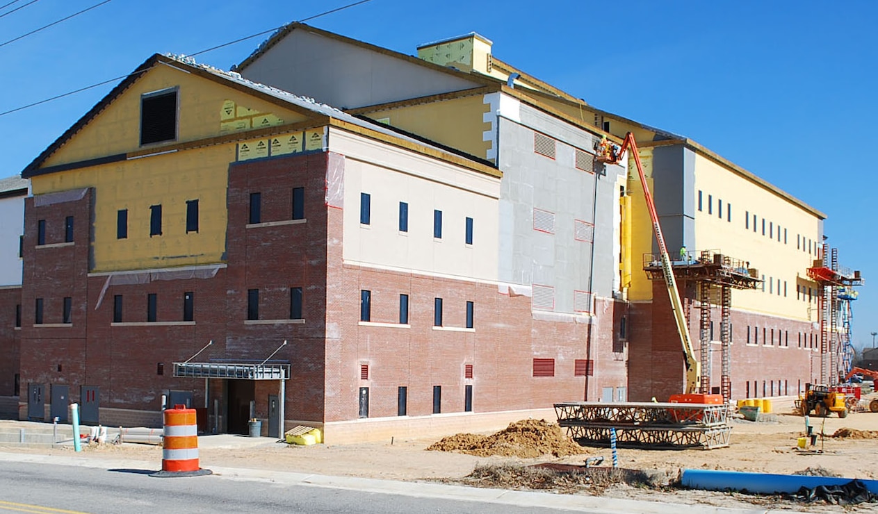 Construction is in full swing for the new Language Instruction Facility at Fort Bragg. The facility is part of the John F. Kennedy Special Warfare Center and School campus.  The building is expected to be completed by early 2018 and will accommodate more than 3,500 faculty and students.  (USACE photo by Lisa Parker)  