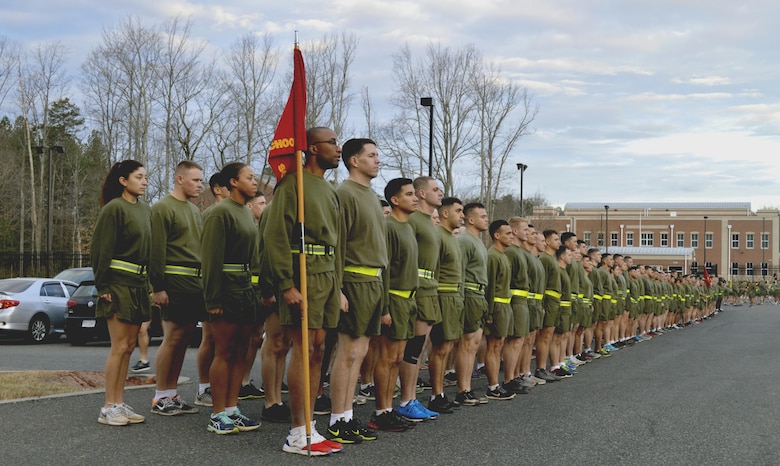 There were more than 250 MCESG Marines standing at attention, waiting for the 3-mile moto run to begin.