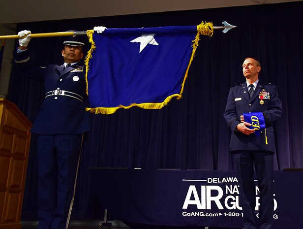 The one star general flag is furled during the retirement ceremony honoring Brig. Gen. David Deputy, director of joint staff, Delaware National Guard in honor of over 40 years of his service to the state and the nation, New Castle, De., March 5, 2017. (U.S. Air National Guard photo by SSgt. Andrew Horgan)