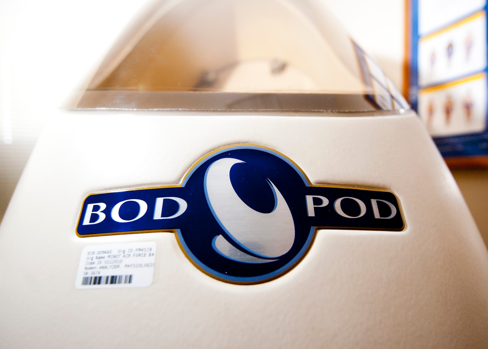 The Bod Pod is used to determine a person’s body fat, weight and measure their resting metabolic rate. (U.S. Air Force photo/Senior Airman J.T. Armstrong)