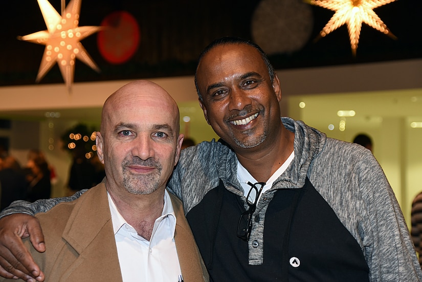 Mariano Figueres Olsen, left, director of Costa Rica’s national intelligence agency and tactical unit and the secretary of the country’s national security council, and Inspector George Laldeo, chief of operations at the transnational organized crime unit in Trinidad and Tobago, enjoy the alumni mini-culture night held Feb. 22, 2017, during the Global Countering Transnational Organized Alumni Community of Interest Workshop at the George C. Marshall European Center for Security Studies in Garmisch-Partenkirchen, Germany. Marshall Center photo by Christine June