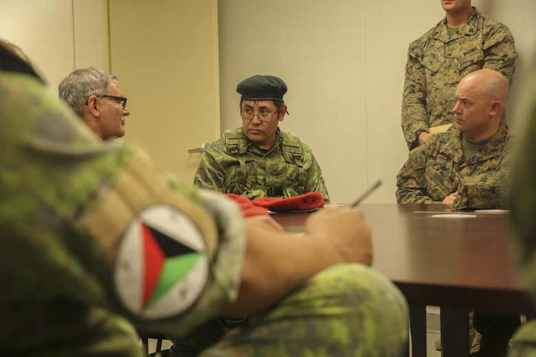 Marines with Task Force Southwest speak with Afghan role players during a full mission rehearsal at Camp Lejeune, N.C., Feb. 28, 2017. The week-long exercise enhanced the Marines’ abilities to communicate effectively and advise their Afghan counterparts in preparation for an upcoming deployment to Helmand Province, Afghanistan. Task Force Southwest is comprised of approximately 300 Marines, whose mission will be to train, advise and assist the Afghan National Army 215th Corps and 505th Zone National Police. (U.S. Marine Corps photo by Sgt. Lucas Hopkins)