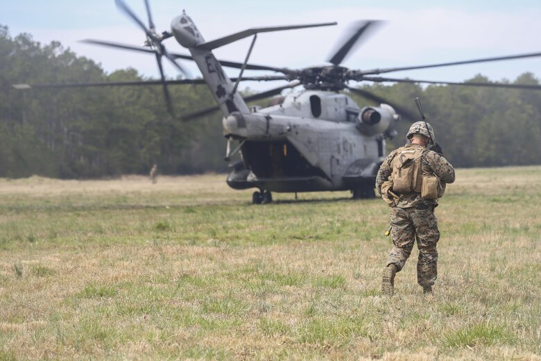 A Marine with Task Force Southwest runs toward a simulated casualty during a Tactical Recovery of Aircraft and Personnel training exercise at Camp Lejeune, N.C., March 2, 2017. The exercise was part of the unit’s full mission rehearsal, a week-long training event which enhanced the Marines’ advisory and combat skills in preparation for an upcoming deployment to Helmand Province, Afghanistan. Task Force Southwest is comprised of approximately 300 Marines, whose mission will be to train, advise and assist the Afghan National Army 215th Corps and 505th Zone National Police. (U.S. Marine Corps photo by Sgt. Lucas Hopkins)
