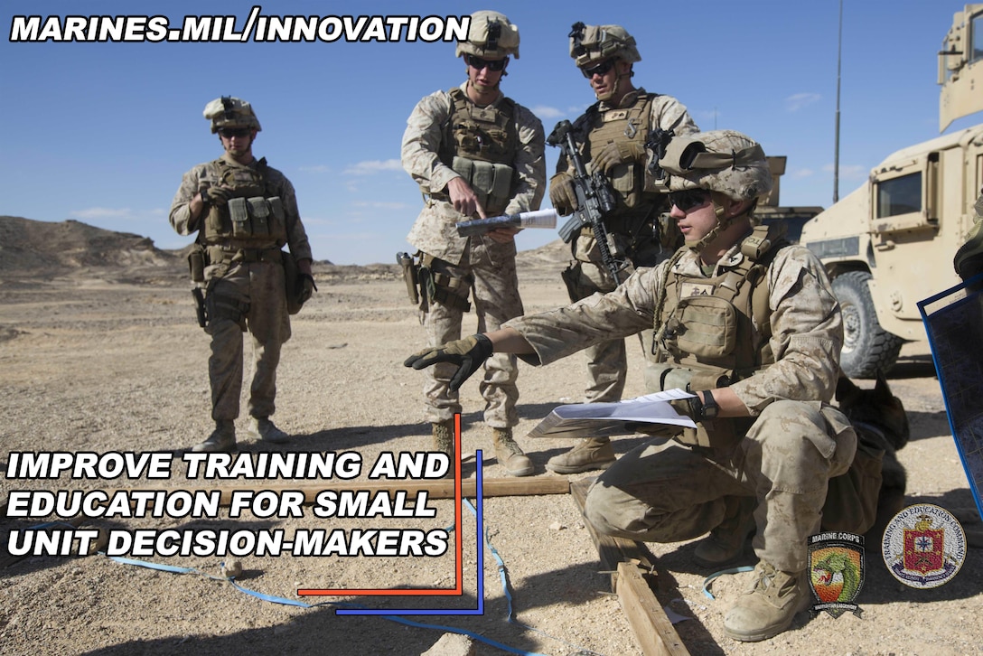 CMC Innovation Challenge, hosted by Training and Education Command, promotional poster. Challenge ends March 31. To submit ideas visit www.marines.mil/innovation or you can visit to review and vote on others' submissions.