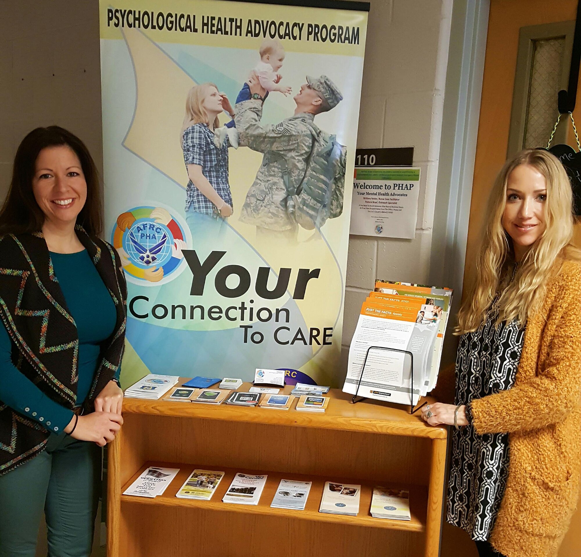 Brittney Snider and Pamela Boyd with the Air Force Reserve Psychological Health Advocacy Program, stand ready to assist Airmen and their families. PHAP is a confidential and free AFRC funded contract program. (Courtesy photo)