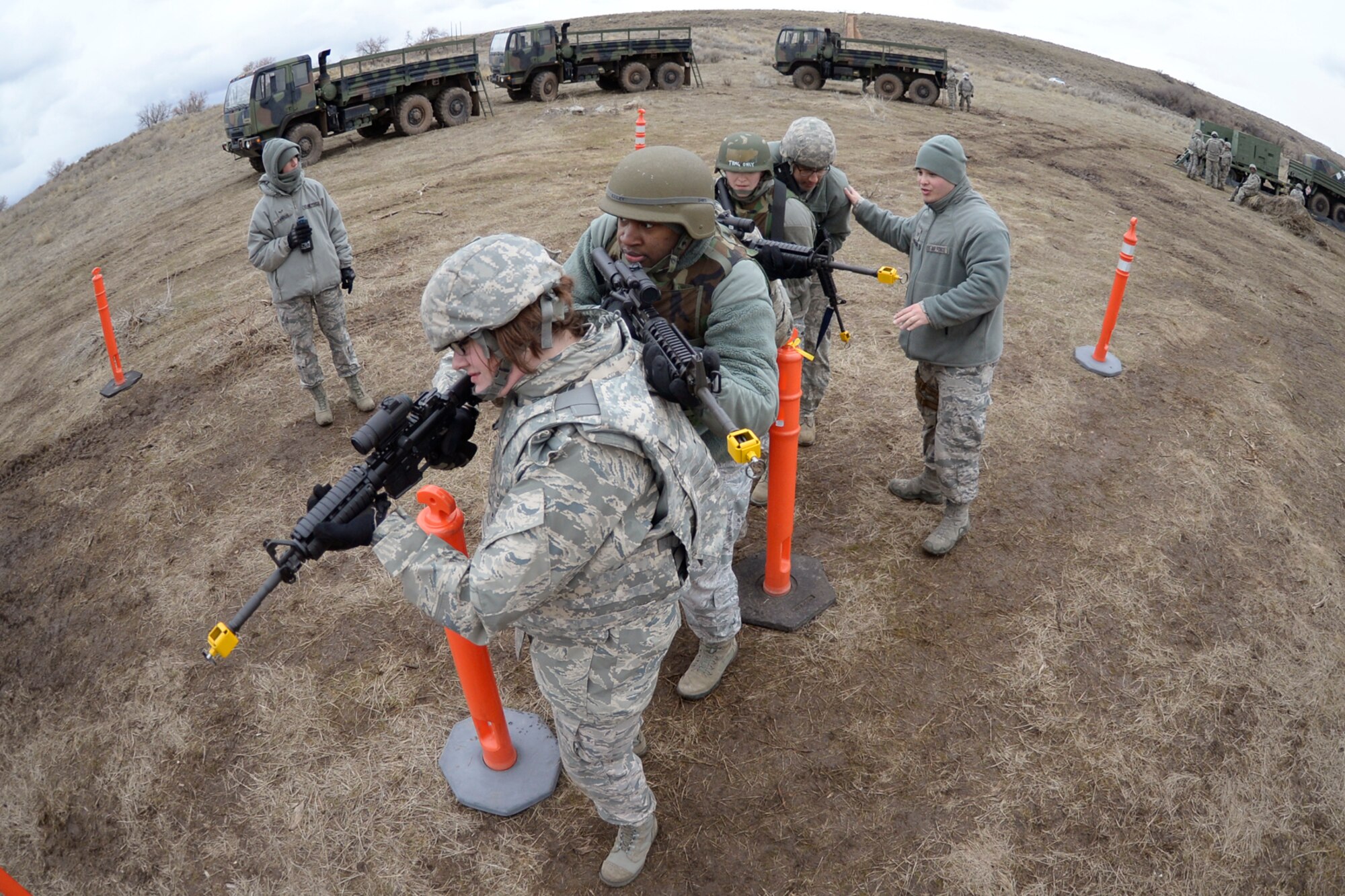 Staff Sgt. Jeffrey Guerttman, 729th Air Control Squadron, instructs fellow 729th ACS Airmen on room clearing procedures during a Feb. 22 training exercise. (U.S. Air Force photo by Todd Cromar)